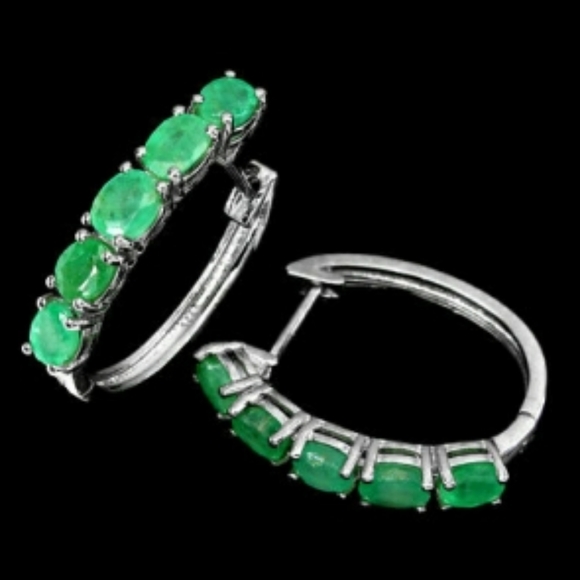 Genuine Emerald Hoop Earrings Y5 - Picture 2 of 4